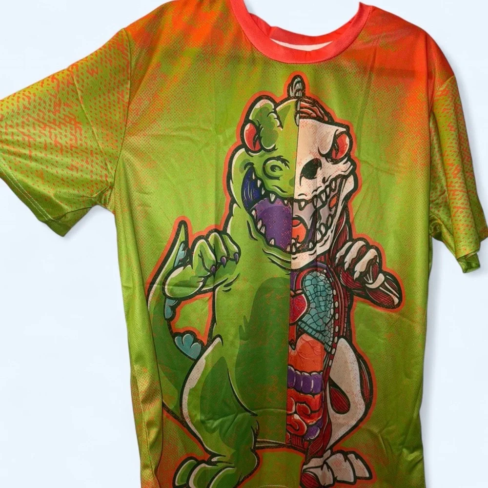 Men's Graphic Dino Print T-Shirt 🦖 Vibrant, Colorful, Fun Novelty Tee Size XXL - Picture 5 of 7